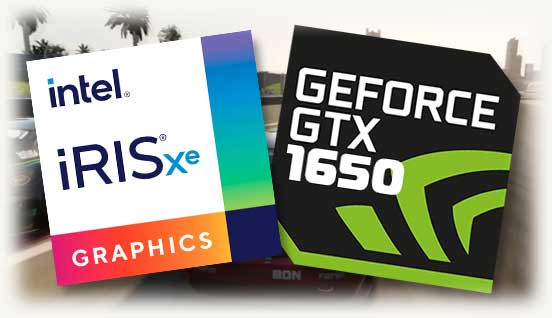 Логотипы GTX1650 и intel iris XE