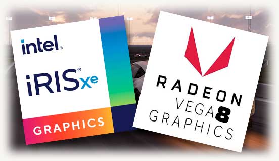 Логотипы Vega 8 и intel iris XE